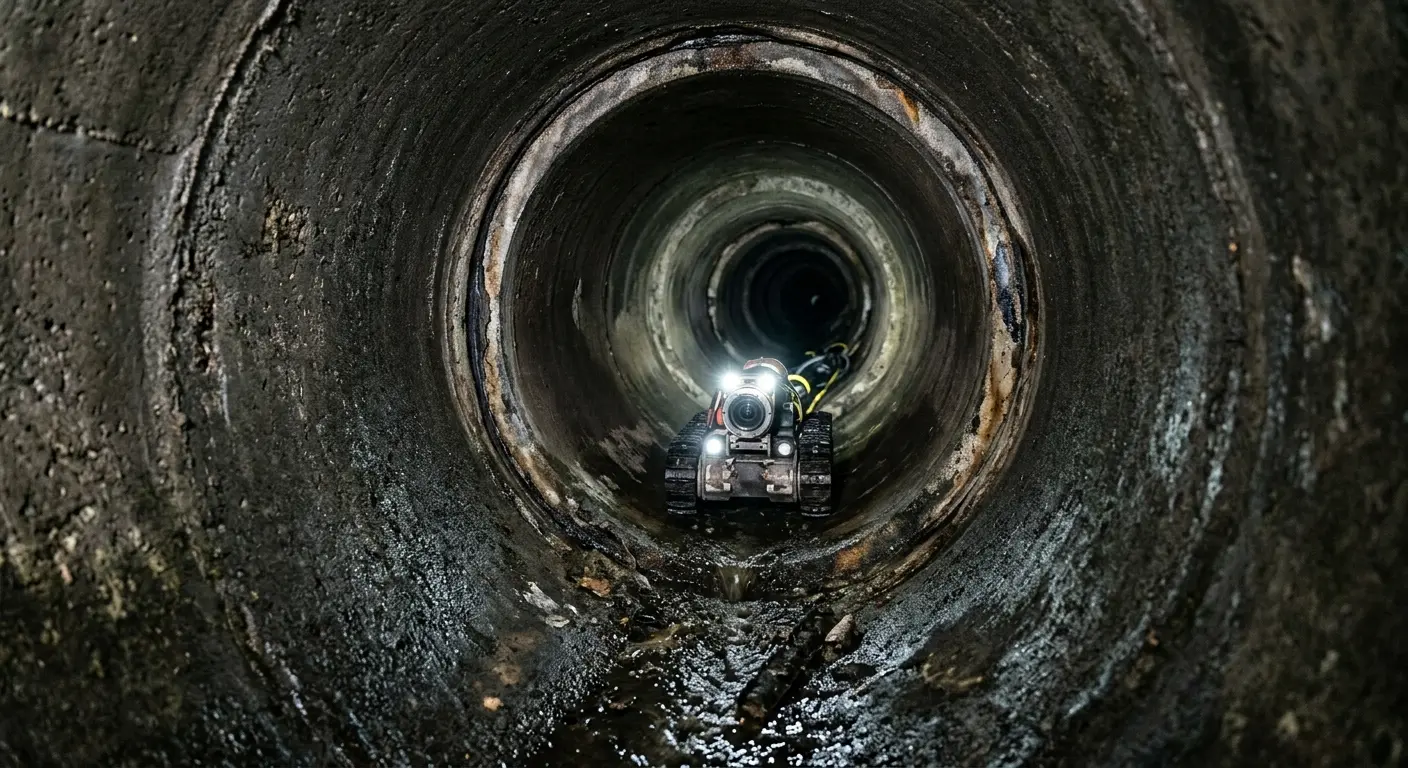 Robotic sewer camera inspecting pipe interior for Drain Snake Service in Bellevue